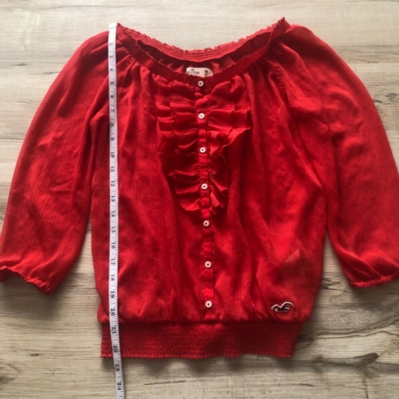 Hollister Sheer Red Blouse with Ruffle Front - Picture 3 of 6